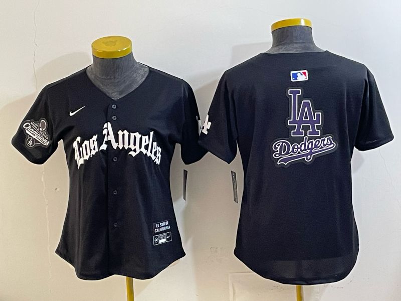 Women 2026 Los Angeles Dodgers Blank Black Game Nike MLB Jersey style 0024->women mlb jersey->Women Jersey